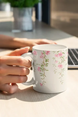 Taza de flores rosas