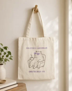 Tote bag con frase «Objetivo: ahorrar»